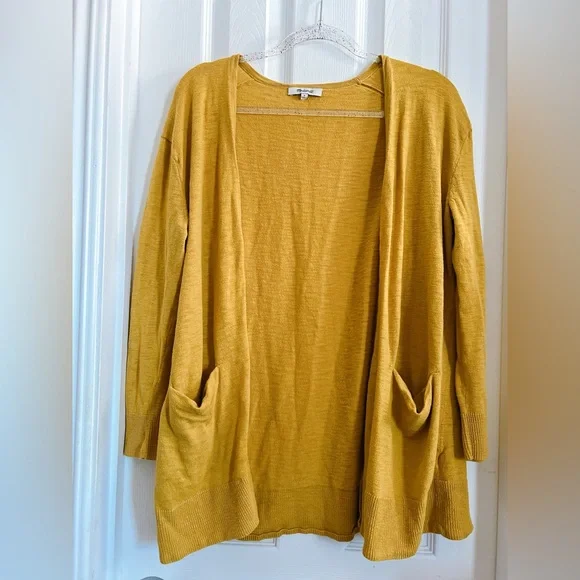 Madewell S summer ryder cardigan slouchy sweater long sleeve mustard cotton - Picture 4 of 11